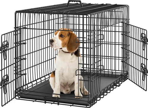 Vista 12 de Yaheetech Jaula para perros de doble puerta de 30 pulgadas con divisor para cachorros, perrera plegable de metal con bandeja extraíble, jaula