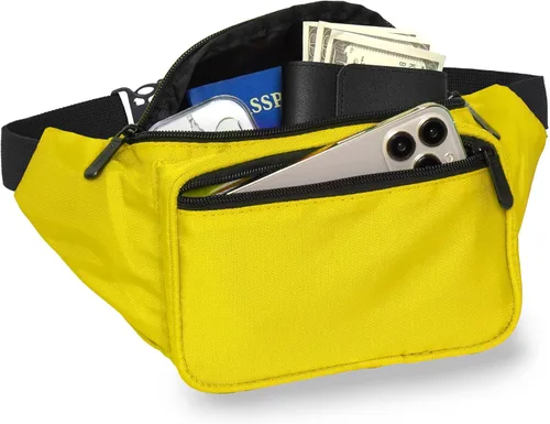 Vista 2 de Riñonera para hombres y mujeres Riñonera Riñonera ligera para viajes, deportes, senderismo, Amarillo, talla única