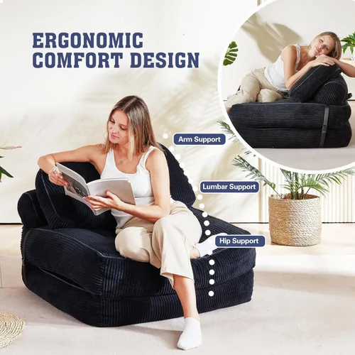 Vista 6 de Silla plegable, sofá convertible con respaldo y almohada, capacidad de carga de hasta 300 libras, plegable de 32 a 64 pulgadas, no requiere montaje