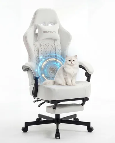 Vista 13 de Silla de escritorio para juegos para computadora, silla de oficina ergonómica de respaldo alto con reposapiés y soporte lumbar, sillas giratorias