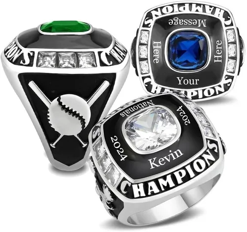 Vista 14 de Anillo de campeonato de acero inoxidable con texto y color personalizados - Trofeo, fútbol americano, béisbol, baloncesto, deportes electrónicos