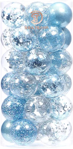 Vista 18 de Sea Team Juego de bolas de Navidad de plástico transparente, inastillables, varios tamaños, bolas decorativas de Navidad con decoraciones delicadas