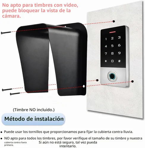 Vista 4 de Cubierta de lluvia para timbre de puerta, cubierta de control de acceso de metal, protector de cámara de video, timbre de acero laminado en frío