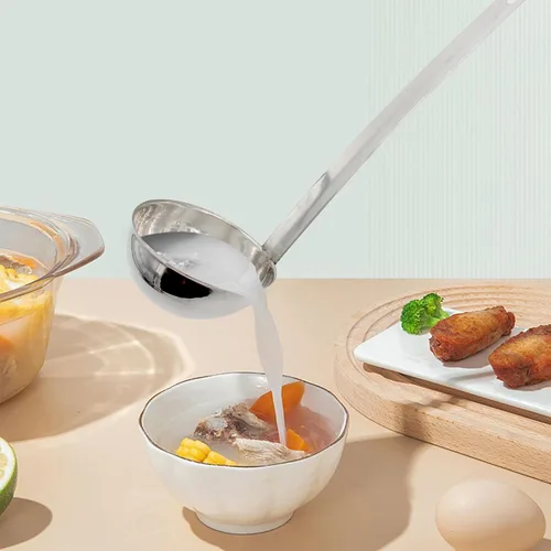 Vista 4 de 2 cucharones de sopa de acero inoxidable de 10 pulgadas con mango largo para cocina, cocina, sopa, salsa (1 onza)