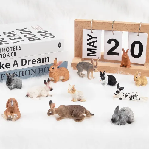 Vista 7 de Toymany 12 figuras de conejo de Pascua para niños, figuras de conejo, juguete de animales de granja para decoración de pasteles, recuerdos de fiesta