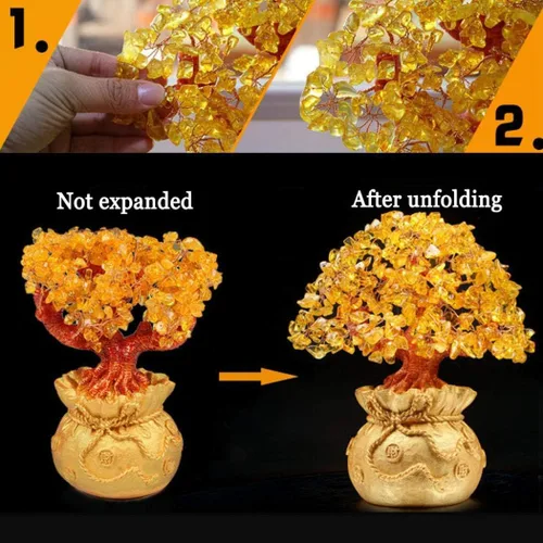 Vista 7 de Figuras, estatuas/adornos de Feng Shui, árbol de dinero de cristal geloso, árbol de dinero de cuarzo con piedras preciosas para decoración del hogar