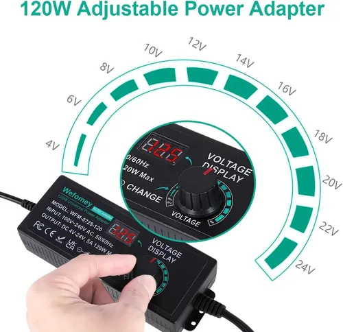 Vista 2 de Fuente de alimentación universal de 120 W CC ajustable 3 V ~ 24 V Adaptador de CA/CC de conmutación variable de 100 V-240 V CA a CC 24 V 5 A con 14