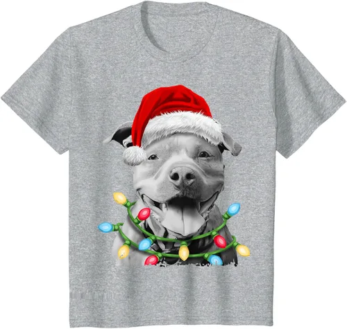 Vista 52 de Pit Bull Santa - Camiseta de perro con luces para árbol de Navidad para niños, Negro, S