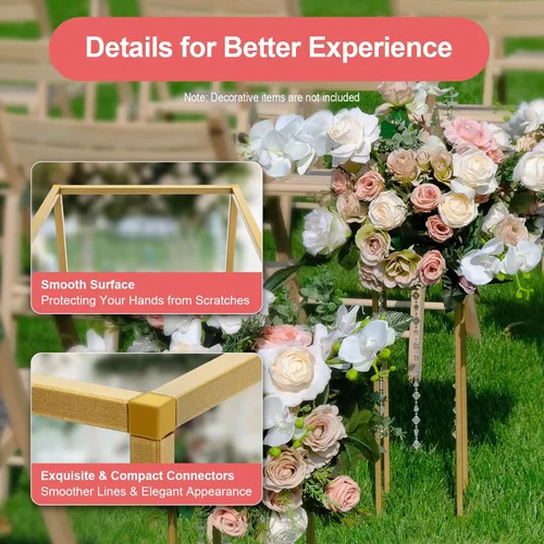 Vista 4 de 10 soportes de metal para centros de mesa de boda, jarrones de columna, soporte de flores de boda, soporte rectangular geométrico dorado