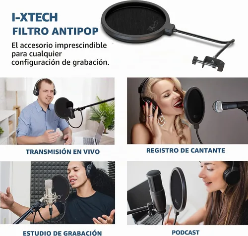 Vista 7 de Ixtech Filtro pop para micrófono, filtro pop Blue Yeti, pantalla de doble capa con un clip flexible de cuello de cisne de 360 grados