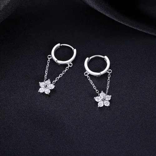 Vista 5 de Reffeer 925 Sterling Silver Flower Chain Drop Earrings Hoop for Women Teens Huggie Hoop Dangle Earrings Chain A-Plata