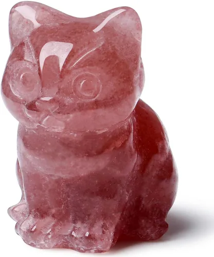 Vista 9 de DUQGUHO Figuras de gato de cristal de aventurina verde - Estatua de gato de la suerte y linda para decoración de escritorio o habitación 1 pieza