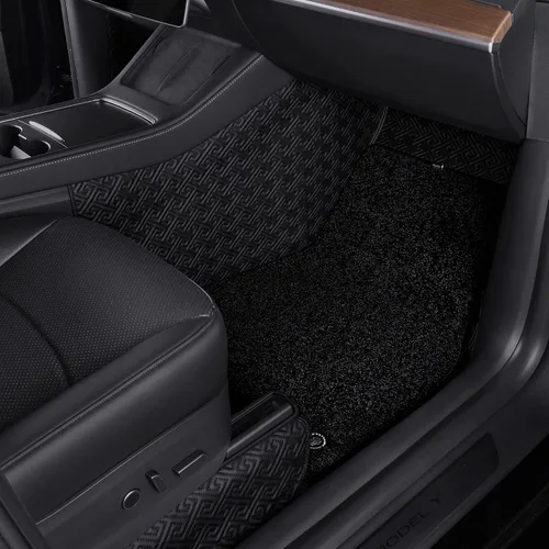 Vista 12 de Revestimiento de suelo apto para Tesla Modelo 3 2017-2023, totalmente integrado, personalizado, sin borde, manta para el maletero, 2 capas Negro