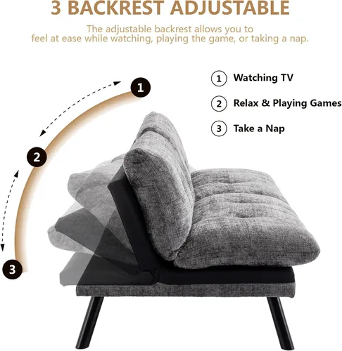 Vista 4 de Sofá cama convertible plegable, sofá cama moderno tapizado para sala de estar compacta, sofá reclinable de tela, para apartamentos pequeños