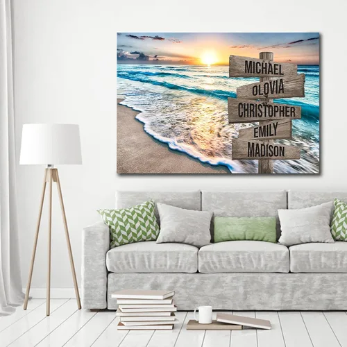 Vista 3 de My Soul & Spirit - Lienzo personalizado con varios nombres y colores de atardecer en el océano, lienzo personalizado Crossroads para pared a