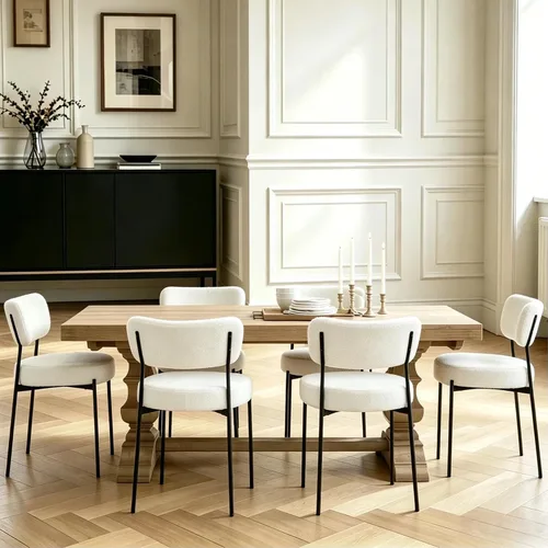 Vista 17 de Boucle - Juego de 2 sillas de comedor, modernas sillas de cocina tapizadas de mediados de siglo con respaldo curvado y patas de metal negro, sillas