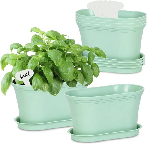 Vista 9 de Oliz 6pk Windowsill Planters, Grey Plastic w/Drain Tray - Indoor/Outdoor Gris