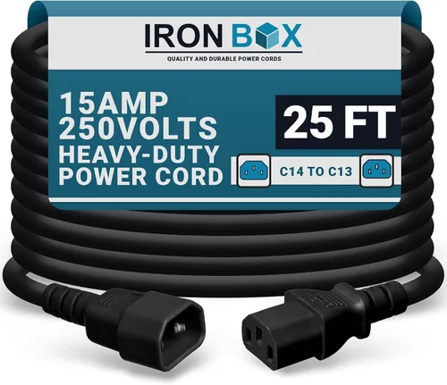 Vista 19 de IronBox Electric - Cable de Alimentación C14 a C13 de Servicio Pesado, 15A, 250V, Cable de Extensión para Computadora 14/3 AWG - Cables