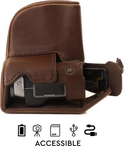 Vista 4 de MegaGear MG1768 Ever Ready - Funda de piel para cámara compatible con Fujifilm X-A7, color marrón oscuro