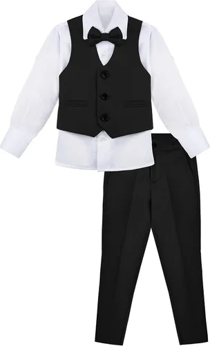 Vista 2 de Lilax Boys Formal 4 Piece Dress Shirt, Pants and Tie and Vest Suit Set