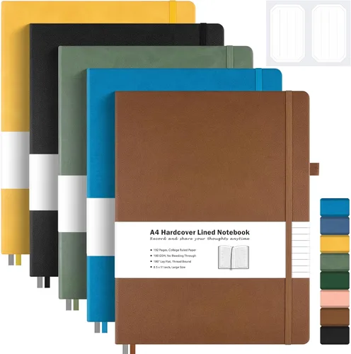 Vista 8 de Paquete de 3 cuadernos con rayas universitarias, cuaderno de cuero de tapa dura A4 para trabajo, cuaderno rayado diario para mujeres, hombres, 192