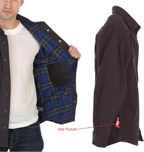 Vista 6 de Gioberti - Chaqueta de camisa de sarga cepillada y suave de 100% algodón con forro de franela para hombre Carbón