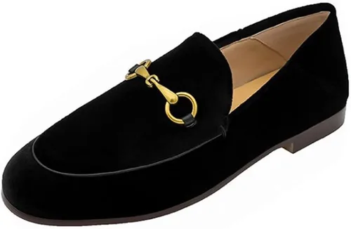 Vista 11 de Divanne Mocasines para mujer, mocasines planos con cadena dorada, mocasines de piel sin cordones Albaricoque