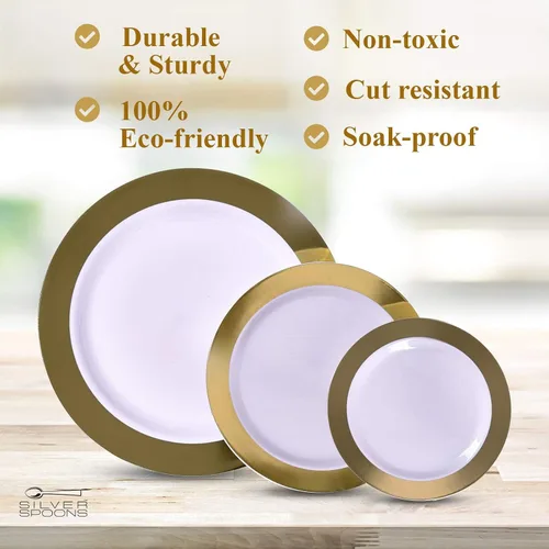 Vista 6 de SILVER SPOONS Elegantes platos de postre desechables para fiestas – (10 piezas) juego de vajilla desechable resistente de 7.5 pulgadas, platos