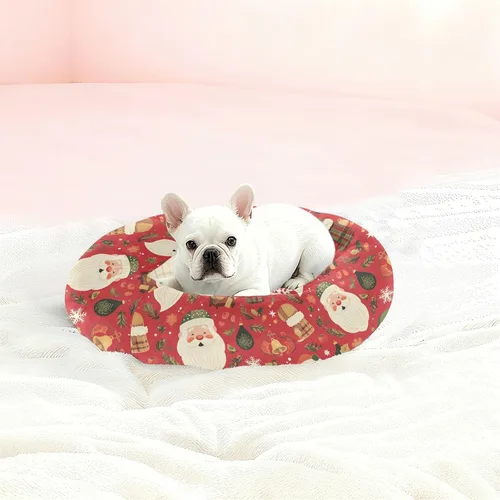 Vista 2 de Wudan Pet Cat Bed Donut Cuddler Fluffy Cat Pillow Bed for Medium Size Pets Sleeping XS Christmas Plaid Santa Claus