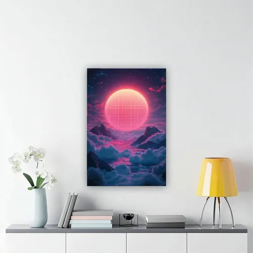 Vista 6 de 80s Vaporwave Neon Geometry Art – Retro Futuristic Poster – Digital Synthwave Wall Hanging Canvas Poster Wall Art Decor Print Picture Paintings for