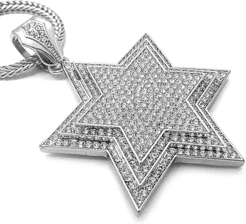 Vista 4 de GWOOD Estrella de David Color Plata Collar Colgante Grande