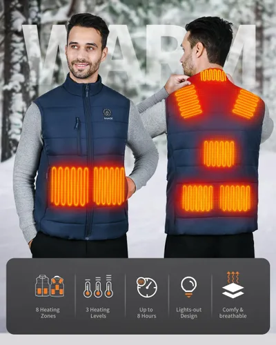 Vista 8 de DOACE Chaleco térmico para mujeres y hombres, chaleco eléctrico inteligente recargable, batería no incluida