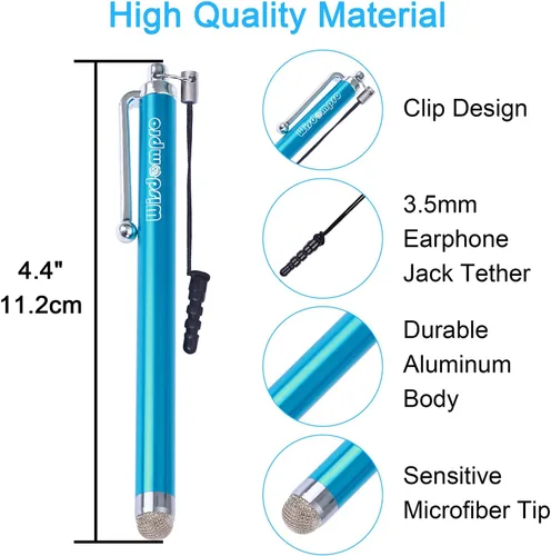 Vista 2 de Wisdompro Bolígrafos para pantallas táctiles, paquete de 9 lápices de punta de microfibra Lápiz óptico universal con correa para iPad, tableta