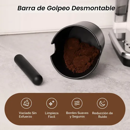 Vista 5 de VEVOK CHEF Espresso Knock Box - Caja de café para café expreso, cubo de café molido con barra extraíble y base antideslizante