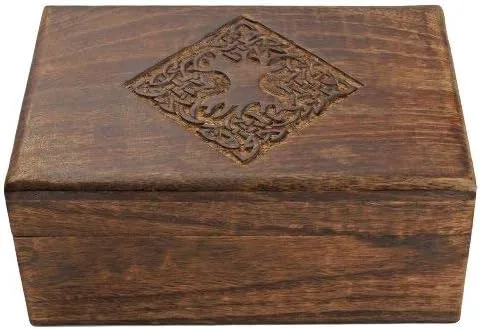 Vista 3 de NIRMAN Caja de madera hecha a mano para joyas, organizador de almacenamiento de recuerdos con diseño celta tallado a mano