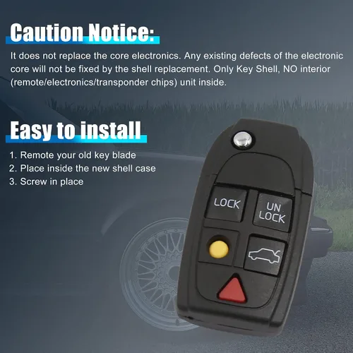 Vista 6 de Uxcell Carcasa de imitación con 5 botones para llave remota apropiado para Volvo S60 S80 V70 XC70 XC90