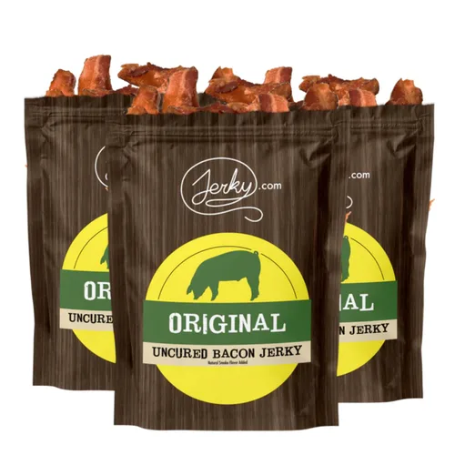 Vista 12 de Barbecue Bacon Jerky - Hecho con tocino real - mundialmente famoso, cecina de tocino en lotes pequeños - Bolsa de 1.75 onzas