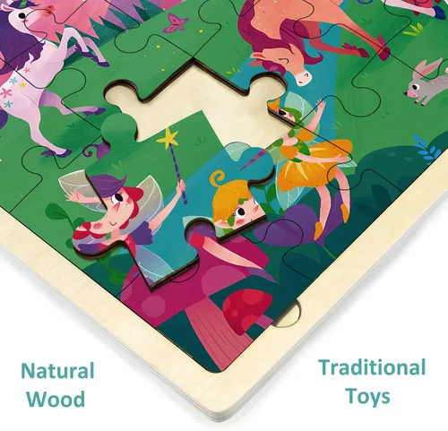 Vista 5 de Rompecabezas de 24 piezas para niños de 3 a 5 años, piezas de rompecabezas de forma única, princesa de hada, rompecabezas de madera para niños
