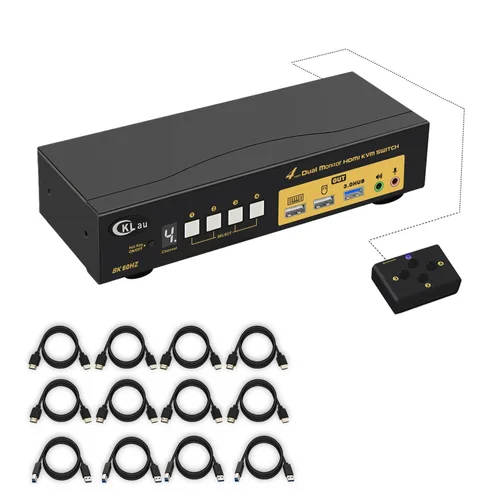 Vista 11 de Conmutador KVM HDMI 2.1 2x2 para 2 computadoras y 2 monitores, 8K @60Hz, 4K @144Hz, Hub USB 3.0, emulación EDID, teclas de acceso rápido