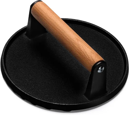 Vista 7 de Prensa de hamburguesas, redonda de 7" y rectangular de 8.2"X4.3", prensa de tocino para aplastar de hierro fundido resistente para carne y bistec