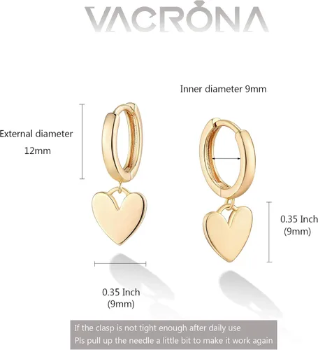 Vista 4 de VACRONA - Aretes tipo arracadas para mujer, chapados en oro de 14 quilates, diseño de aro de arracada