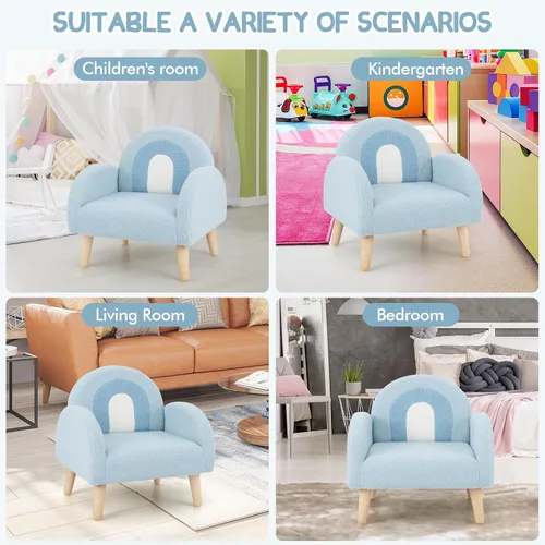Vista 9 de INFANS Sofá para Niños, Sillón para Niños Pequeños con Marco de Madera Maciza Diseño Anti-Volcado Tela de Felpa, Silla Tapizada para Niños