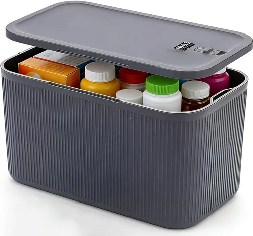 Vista 10 de Caja de bloqueo de medicina pequeña con código para aperitivos, medicamentos, almacenamiento de teléfono móvil, caja de bloqueo de teléfono Crema