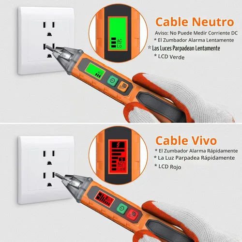Vista 2 de Probador de Voltaje sin Contacto Proster - Detector de Voltaje AC Ajustable, Probador de Voltaje Eléctrico 12-1000V/48-1000V con Linterna LED