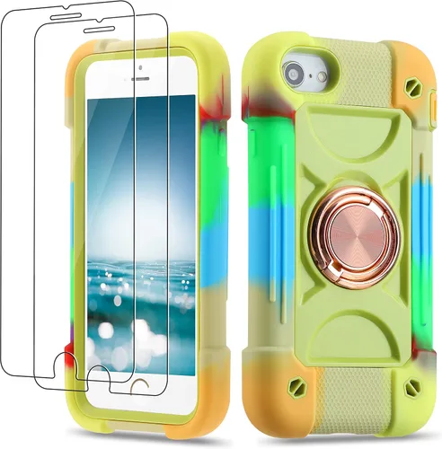 Vista 60 de Funda para iPhone Se3/iPhone Se2, iPhone 6/6S, iPhone 7/iPhone 8 de 4.7 pulgadas con soporte de anillo, con 2 protectores de pantalla resistentes
