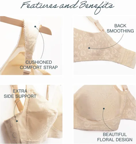 Vista 4 de Playtex Brasier inalámbrico para mujer, sujetadores de talla grande de 18 horas disponibles, cobertura completa, alisado, 4693, paquete individual