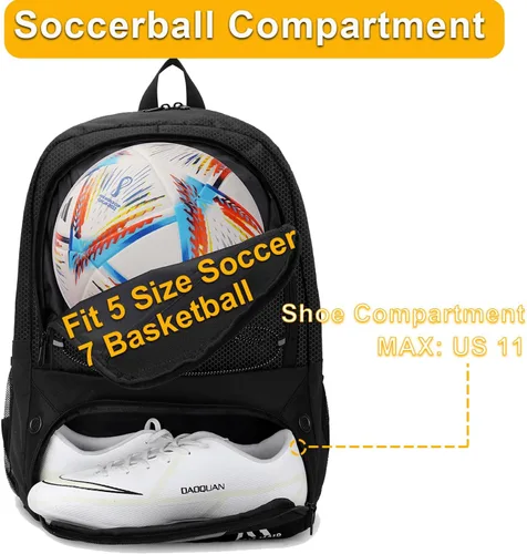 Vista 3 de Hsmihair - Bolsa de fútbol - Mochila de fútbol y mochila para fútbol, voleibol y baloncesto, con compartimento para pelota y tacos separados