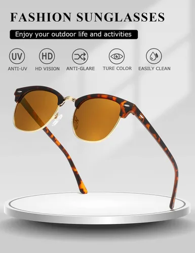 Vista 51 de AEVOGUE Gafas de sol polarizadas para mujeres y hombres semi marco retro gafas de sol AE0369