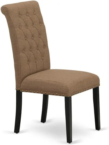 Vista 5 de East West Furniture BRP1T17 Bremond Parson - Juego de 2 sillas acolchadas de tela de lino color sable ligero con ribete de clavos, color negro