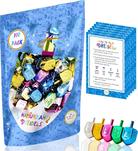 Vista 7 de Dreidels de plástico multicolor Hanukkah con transliteración en inglés, incluye instrucciones de juego por The Dreidel Company